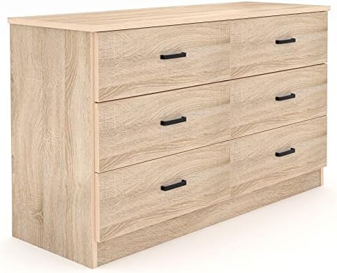 Bigbiglife Dresser for Bedroom, 6 Drawer Double Dresser, Modern Chest of Drawers with Deep Drawers, TV Stand Large Storage Organizer for Living Room, Closet (Light Oak) by Bigbiglife