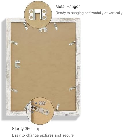 Hongkee 11x15 Picture Frame Set of 4, Made of Real Glass and Distressed White Frame - Display Picture 10x14 with Mat or 11x15 Without Mat, 11 by 15 Photo for Wall Mounting - Image 5