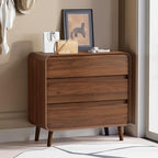Nasonet 3 Drawer Dressers for Bedroom, Mid Century Modern Chests of Drawers, Curved Dresser with Storage Drawer, Wooden Bedroom Furniture Drawer for Closet, Home Office, Walnut - Image 5