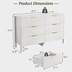 Fluted 6 Drawer Dresser, 47" High Gloss Dresser for Bedroom, White - Image 2