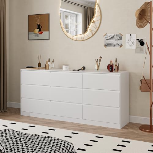 Bobve 70.9” Dresser for Bedroom with 9 Drawers, Large Modern Chest of Drawers with Deep Drawers, Wide Double Dresser Handle Free, Storage Organizer for Bedroom, Living Room, Hallway (White) - Image 4