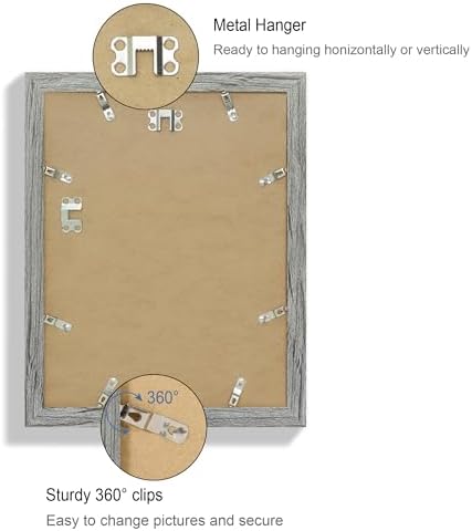 Hongkee 10x13 Picture Frame Set of 4, Made of Real Glass and Grey Frame, 10 by 13 Photo for Wall or Tabletop - Display Picture 8.5x11 with Mat or 10x13 Without Mat - Image 5