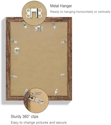 Hongkee 10x13 Picture Frame Set of 4, Made of Real Glass and Rustic Brown Frame, 10 by 13 Photo for Wall or Tabletop - Display Picture 8.5x11 with Mat or 10x13 Without Mat - Image 5