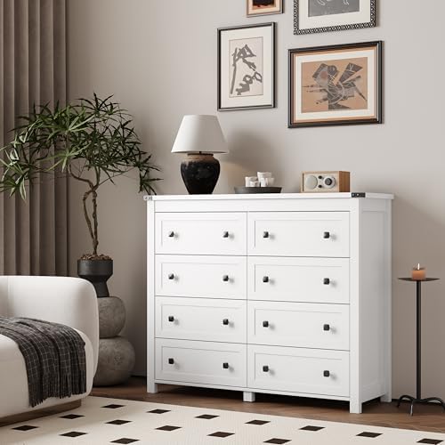 Xixini 47.2" Wide 8-Drawer Farmhouse Dresser for Bedroom, White - Image 2