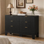 GarveeHome 47.2" Wide Fluted 6 Drawers Dresser, Black by GarveeHome