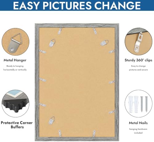 Hongkee 13x19 Picture Frame Set of 4, 13 x 19 Grey Wood Style(Mat 11x17) - Image 5
