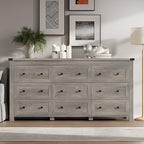 BORNOON 9-Drawer Dresser, Modern Wooden Storage Chest of Drawers, Dresser TV Stand, Wood Drawer Organizer with Metal Handles for Bedroom, Living Room, Hallway - Image 3
