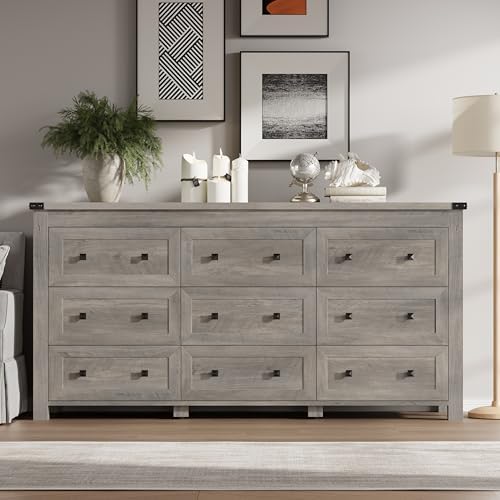 BORNOON 9-Drawer Dresser, Modern Wooden Storage Chest of Drawers, Dresser TV Stand, Wood Drawer Organizer with Metal Handles for Bedroom, Living Room, Hallway - Image 3