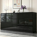 12 Drawers Dresser with Charging Station, Modern Large Dresser with 12 Handle Free Drawers, Wood Storage Chest of Drawers for Bedroom, Living Room, Entryway, Hallway, Black by DalyLuxa