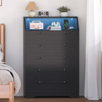 Black Dresser Tall 5 Drawer Dresser for Bedroom, Wood Chest of Drawers with LED Lights, Charging Station, Metal Handles, Modern Storage Cabinet and Organizer Drawers for Living Room, Hallway - Image 4