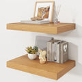 16" Natural Oak Color Floating Shelves 12inch Deep Shelf, Set of 2 by Ornawit