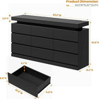 Garvee 9 Drawer Dresser for Bedroom - 63" Wide Chest of Drawers with LED Light and Charging Station, Large TV Stand Multi-Function Home Organizer for Living Room, Entryway, Hallway, Black - Image 2