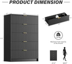 Furniway Black Dresser for Bedroom, Modern Dresser with 5 Drawers and Smooth Slides, Wide Chest of Drawers with Golden Handles for Bedroom, Living Room, Closet, 15.7" D x 31.5" W x 47.2" H - Image 2