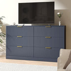 Blue Dresser with 6 Drawer 55" Wide Fluted Dresser for Bedroom丨Modern Chest of Drawer with Metal Handles, Wood TV Stand for Bedroom, Living Room, Entryway, Hallway, Blue - Image 3