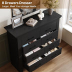 8 Drawer Dresser for Bedroom, Wood Dresser Chests of Drawers with Metal Handle, Double Wide Dressers, Vintage Design Storage Chest Cabinet and Organizer Drawers for Closet, Hallway, Entryway, Black - Image 5