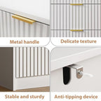 MAISONARIA White 6 Drawer Dresser for Bedroom, 55" Wide Modern Chest of Drawers with Gold Metal Handles, Fluted Wood TV Stand for Living Room, Hallway - Image 4