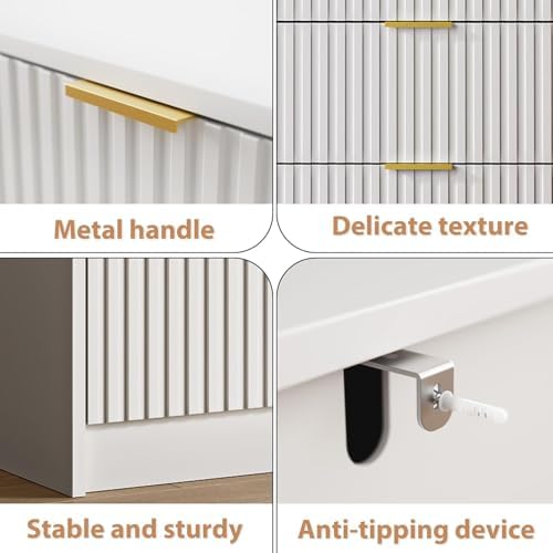 MAISONARIA White 6 Drawer Dresser for Bedroom, 55" Wide Modern Chest of Drawers with Gold Metal Handles, Fluted Wood TV Stand for Living Room, Hallway - Image 4