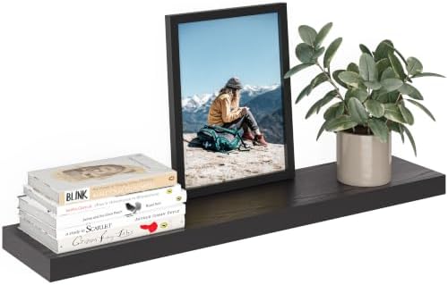 Ballucci Floating Shelf, 36" Wood Wall Shelf with Invisible Brackets for Bathroom, Living Room, Bedroom, Kitchen, Nursery, 8" Deep, Black by Ballucci