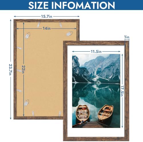 Hongkee 14x22 Picture Frame Set of 4, 14 x 22 Rustic Brown Wood(Mat 12x18) - Image 3
