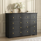 Black Dresser for Bedroom, 10 Drawer Dresser with Large Drawers, 55 Inch Wide Wood Chest for Living Room, Hallway by BAZELOR