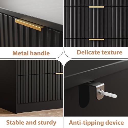 MAISONARIA Black 7 Drawer Dresser for Bedroom, 55.9" Wide Modern Fluted Dresser with Gold Metal Handles, Wide Chest of Drawers for Bedroom, Living Room, Entryway, Hallway - Image 3