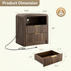 Decofy Fluted Nightstand with Charging Station, 2 Drawers, Walnut - Image 2