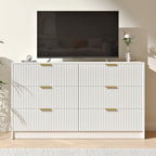 White Dresser with 6 Drawer 55" Wide Fluted Dresser for Bedroom丨Modern Chest of Drawer with Metal Handles, Wood TV Stand for Bedroom, Living Room, Entryway, Hallway, White - Image 5