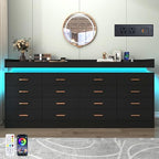 Hlivelood 16 Drawer Dresser with LED Light and Charging Station, Modern Chest of Drawers for Closet, Wide Drawer Organizer Cabinet, Living Room, Entryway, Hallway, Black - Image 3