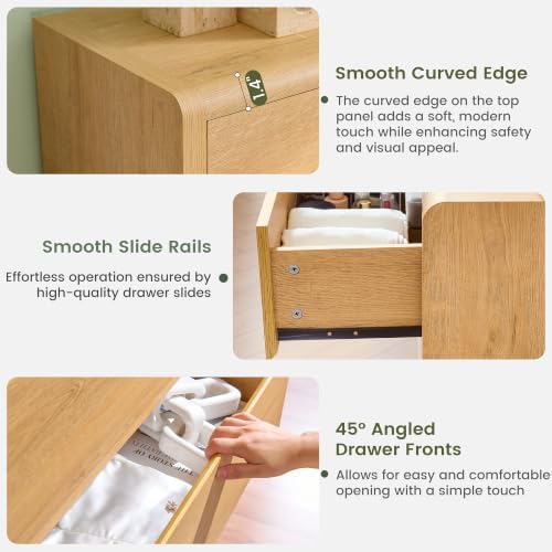 Modern 9 Drawers Dresser for Bedroom, 63” Wide Large Dressers & Chest of Drawers, Front Rounded Corner Handleless Design, Storage Dressers Organizer for Hallway, Living Room, Natural Color - Image 4
