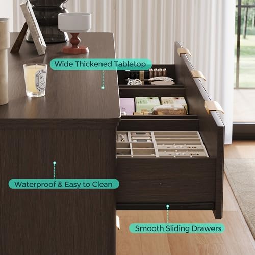 LINSY HOME Fluted Dresser for Bedroom with 9 Drawers, 58" Wide Mid Century Modern Dresser, Tall Boho Chest of Drawers, Large Wood Accent Storage Cabinet for Living Room, Curved Profile Design, Walnut - Image 5