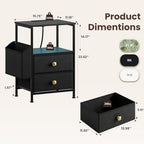 MALOL 2 Drawer Night Stand with Charging Station, Black - Image 2