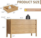 CHUWELL 47.2" Wide Oak 6 Drawer Dresser for Bedroom with Solid Wood Legs - Image 2