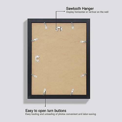 Hongkee 11x14 Picture Frame Set of 4, Made of Glass and Black Wooden Frame, Display 8x10 Pictures with Mat or 11 x 14 Posters without Mat for Wall Mounting, Gallery Photo Frames - Image 3