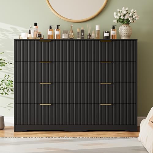 Fluted 8 Drawers Dresser for Bedroom, 55" Wide Wood Dressers, Black - Image 7