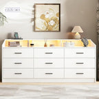 9 Drawer Dressers for Bedroom with Charging Station &Led, 63'' Long Dresser by Gyfimoie