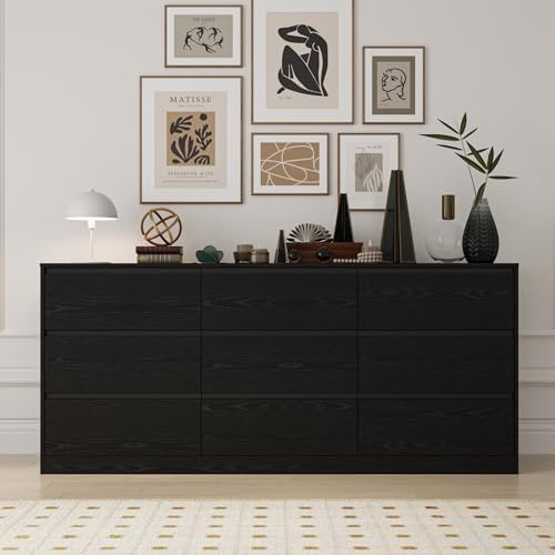 Bobve 70.9” Dresser for Bedroom with 9 Drawers, Large Modern Chest of Drawers with Deep Drawers, Wide Double Dresser Handle Free, Storage Organizer for Bedroom, Living Room, Hallway (Black) - Image 4