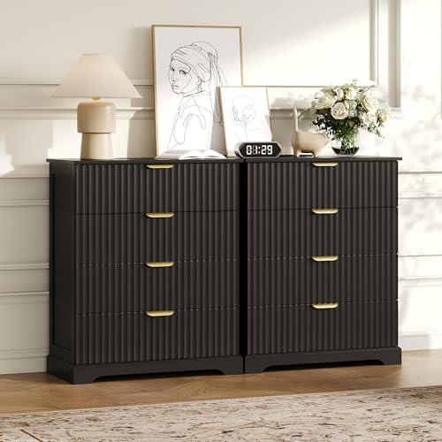 Wooden 4 Drawer Dresser for Bedroom, 36.6 in Tall Fluted Dresser with Metal Handles, Modern Chest of Drawers for Bedroom, Living Room, Entryway, Black - Image 7