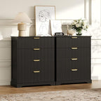 Wooden 4 Drawer Dresser for Bedroom, 36.6 in Tall Fluted Dresser with Metal Handles, Modern Chest of Drawers for Bedroom, Living Room, Entryway, Black - Image 7