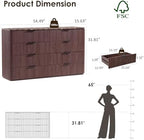 54" W Fluted 8 Drawer Bedroom Dresser, with Faux Marble Top,Dark Oak - Image 2