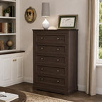 LOUVIXA Farmhouse Dresser 5 Drawer, Bedroom Chest of Drawers, Dressers with 5 Drawers, Wooden Dressers for Bedroom, Living Room, Tv Stand, Entryway(Vintage Brown) - Image 5