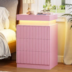 Fluted LED Night Stand with Charging Station, Pink by yesasin