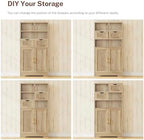 Iwell Tall Storage Cabinet, Fluted Cabinet with 2 Drawers & Adjustable Shelf, Bathroom Storage Cabinet, Kitchen Pantry Storage Cabinet, for Living Room, Dining Room, Home Office, Natural Oak - Image 7