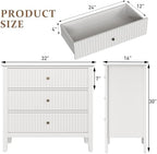 RoyalCraft Large 3 Drawer Dresser Set of 2, Fluted Wood Chest of Drawers with Storage, Modern Painted 30 inch Wide Nightstand for Bedroom Living Room Entryway, White - Image 2