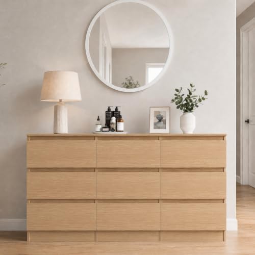 9 Drawer Dresser for Bedroom,Modern Deep Drawer Dresser with No-Handle Design,Storage Wood Chest of Drawer,Storage Organizer Furniture for Closet,Hallway - Image 6