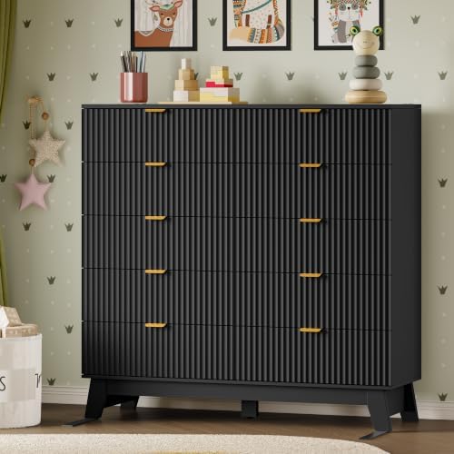 BORNOON 46" Tall Dresser for Bedroom, 10-Drawer Fluted Chest of Drawers, Modern Wood Highboy with Metal Slides and Handles, Anti-Tip Kit, Vertical Clothes Storage Organizer for Apartment, Closet - Image 6
