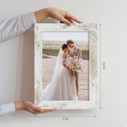 Hongkee 6x9 Picture Frame Set of 4, Made of Real Glass and Distressed White Wooden Frame - 6 by 9 Photo for Wall or Tabletop Display - Image 2