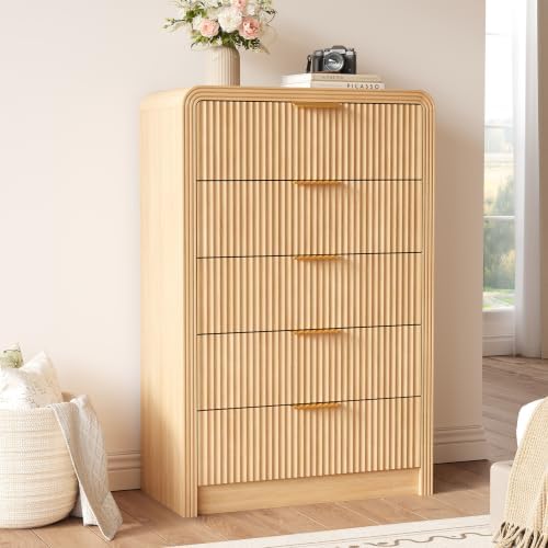 Decofy 48" H Fluted 5-Drawer Dresser for Bedroom, Natural Oak by Decofy