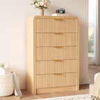 Decofy 48" H Fluted 5-Drawer Dresser for Bedroom, Natural Oak by Decofy