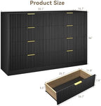 Black 8 Drawer Dresser for Bedroom, 55" Wide Fluted Chest of Drawers with Gold Metal Handles, Modern Wooden Dresser, Closet Storage Organizer Mid Century TV Stand for Living Room Hallway - Image 2