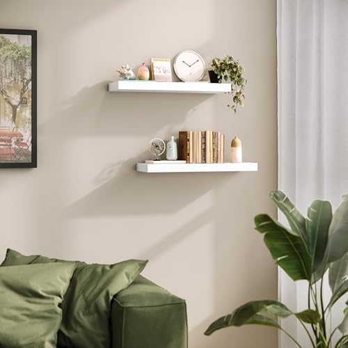 Ballucci Floating Shelf, 2-Pack 24" White Floating Shelves for Wall, Wood Wall Shelf for Home Décor, Floating Shelves for Bathroom, Living Room, Bedroom, 8" Deep Wall Shelves - Image 5